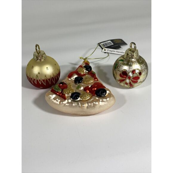 Robert Stanley Slice Pizza Hand Blown Glass Christmas Ornament 4” Lot Of 3 - Picture 6 of 6